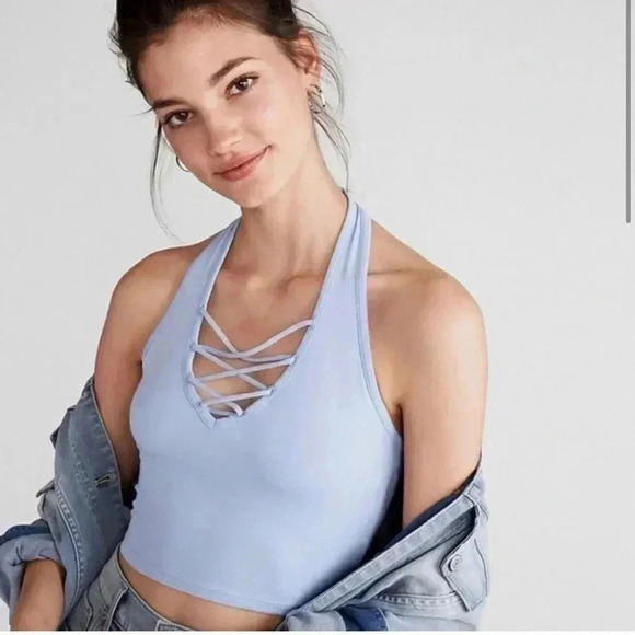 Express cropped blue halter top size small - Picture 1 of 4